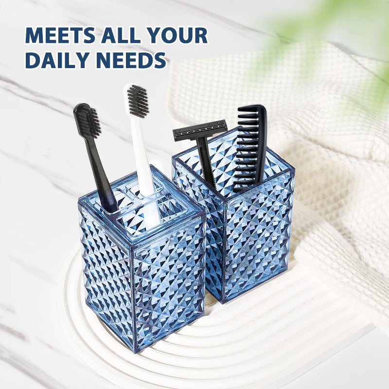 RYTOXILO Bathroom Accessories Set, 4 Pack Blue Acrylic Bath Accessory Sets Complete, Diamond Soap Dispenser and Toothbrush Holder Bathroom Counter Sink Set, Boho Modern Bathroom Decor - Image 4